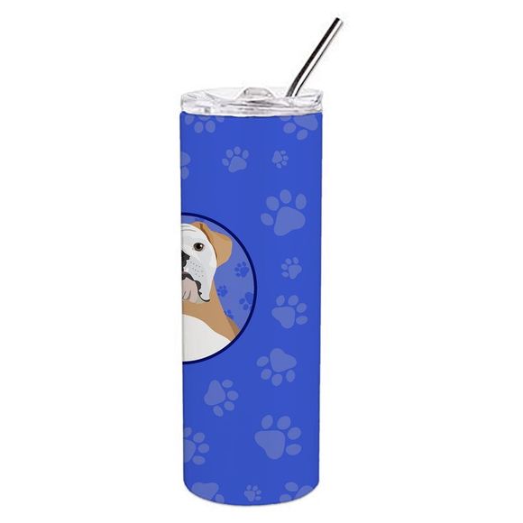 English Bulldog Fawn and White  Stainless Steel 20 oz Skinny Tumbler, Blue - Picture 3 of 4